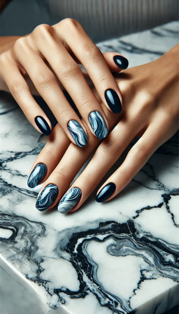 14. Dark Blue Marble Nails 14. Dark Blue Marble Nails