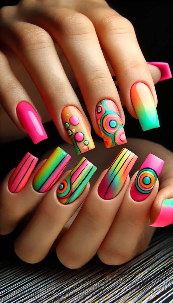 8 Short Square Nails Designs for a Chic, Trendy Look 1 2. Funky Neon