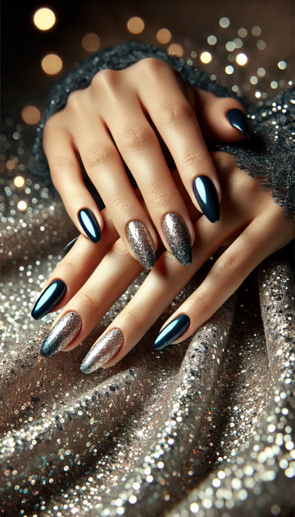3. Dark Blue Nails with Glitter Tips 3. Dark Blue Nails with Glitter Tips