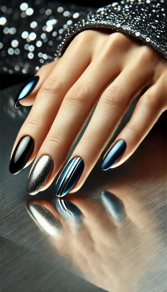 6. Dark Blue and Silver Accent Nails 6. Dark Blue and Silver Accent Nails