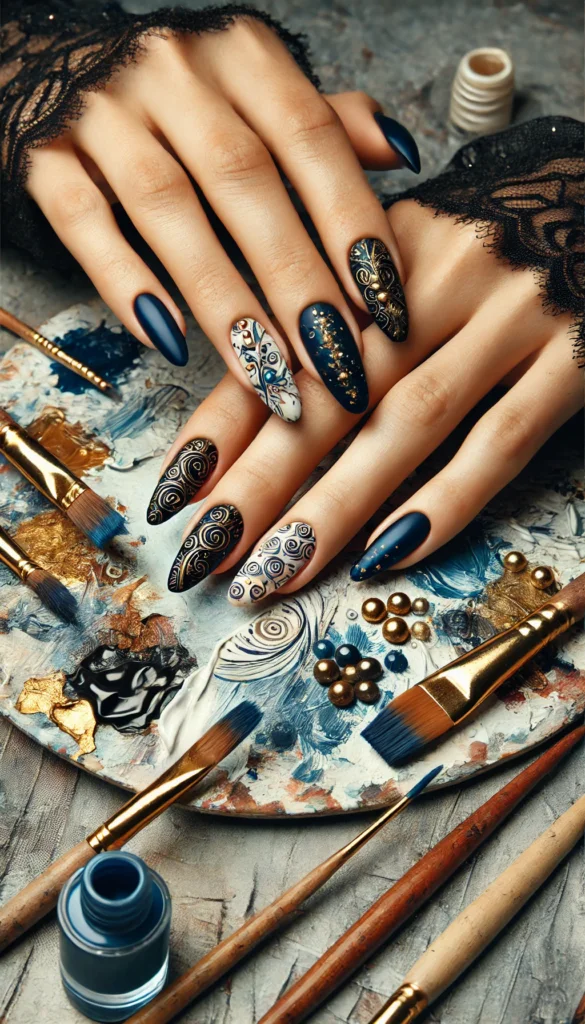 7. Abstract Art Dark Blue Nails 7. Abstract Art Dark Blue Nails