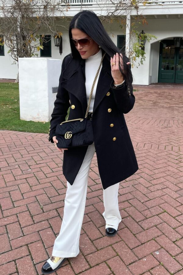 White Pants Outfit Ideas to Elevate Your Style 15 Black Coat and White Turtleneck