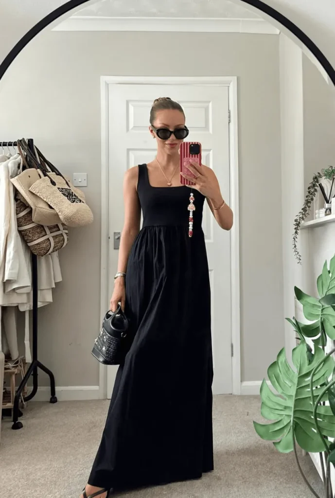 Trendy Summer Outfit Ideas Moms Will Love for Any Occasion 3 Black Cotton Maxi Dress