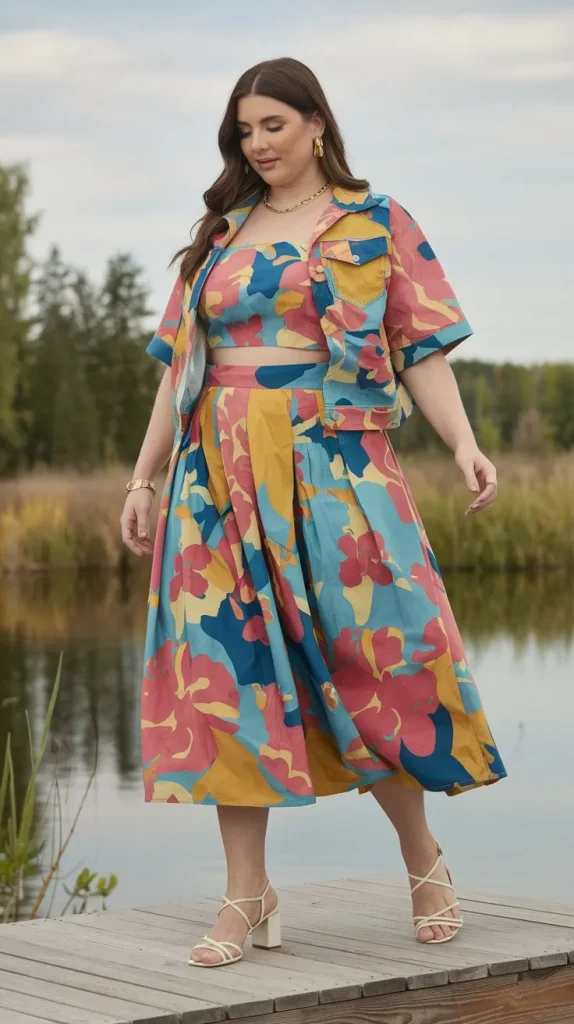Plus Size Summer Outfits for Women to Slay in the Sunshine 4 Colorful Midi Skirt