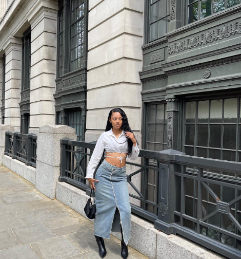 Stylish Jean Skirt Outfits for a Trendy Look 12 Crop Long Sleeve, Long Jean Skirt and Boots