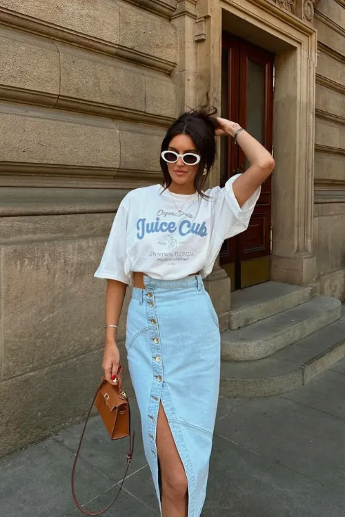 Denim Skirt Outfits That Elevate Your Style Effortlessly 1 Graphic Tee + Skirt