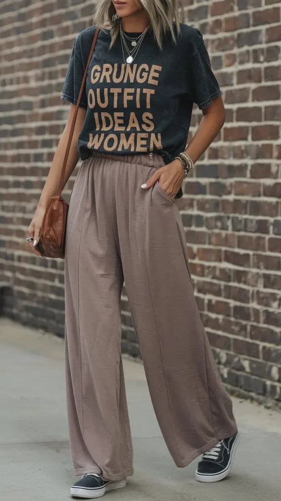Grunge Outfit Ideas for a Bold and Edgy Look 10 Graphic Tee and Wide-Leg Pants