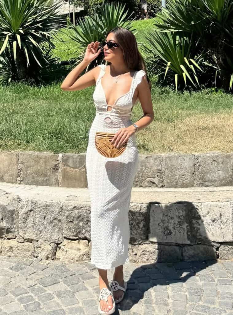 Chic France Outfits for Effortless Style 4 Knitted Dress Flip Flops