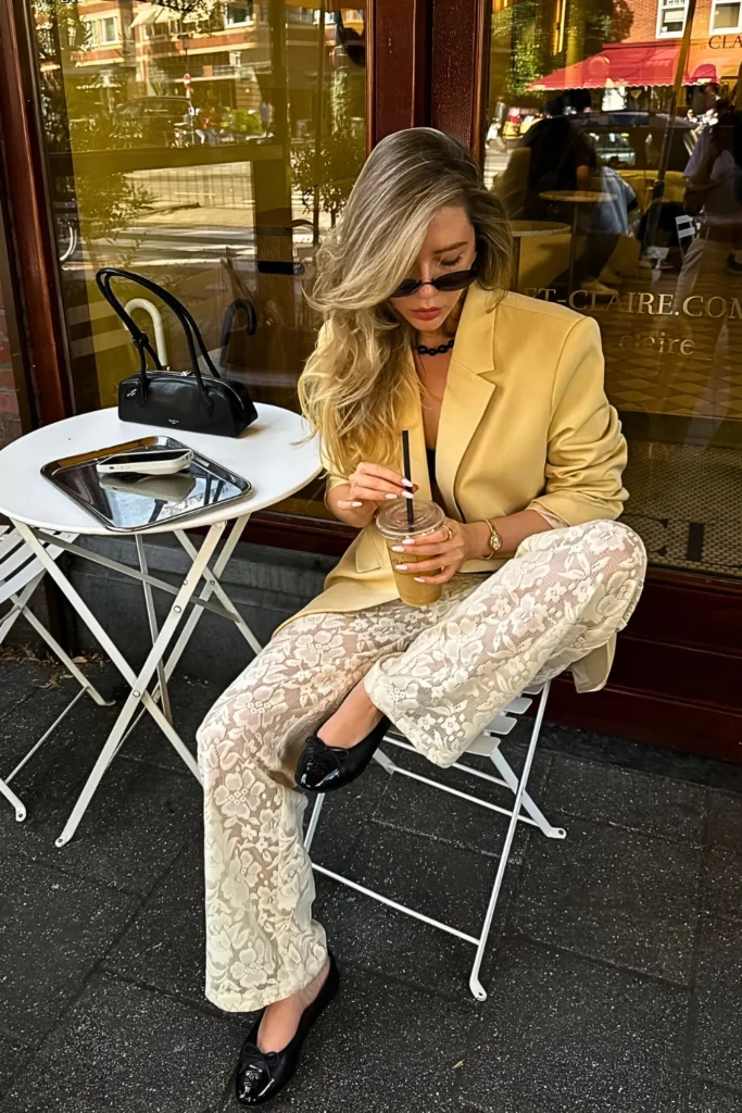 London Outfit Ideas for Effortless Chic Style 12 Lace Pants Blazer Spring Outfit