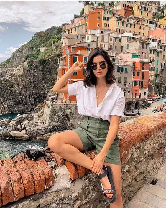 Stunning Cancun Mexico Outfits for a Stylish Vacation 1 Linen Khaki Shorts with White Button Down Shirt