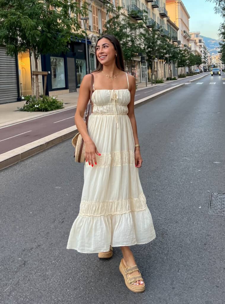 Chic France Outfits for Effortless Style 1 Long Dress Sandals