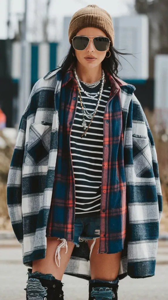 Grunge Outfit Ideas for a Bold and Edgy Look 8 Mixed Pattern Layers