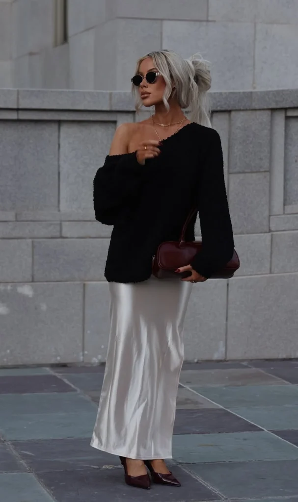 White Maxi Skirt Outfit Ideas for a Chic Look 13 Monochrome Glam