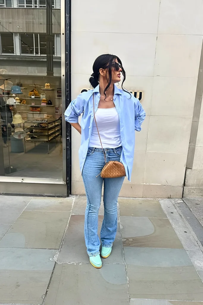 London Outfit Ideas for Effortless Chic Style 17 Oversized Shirt Flares Spring Outfit