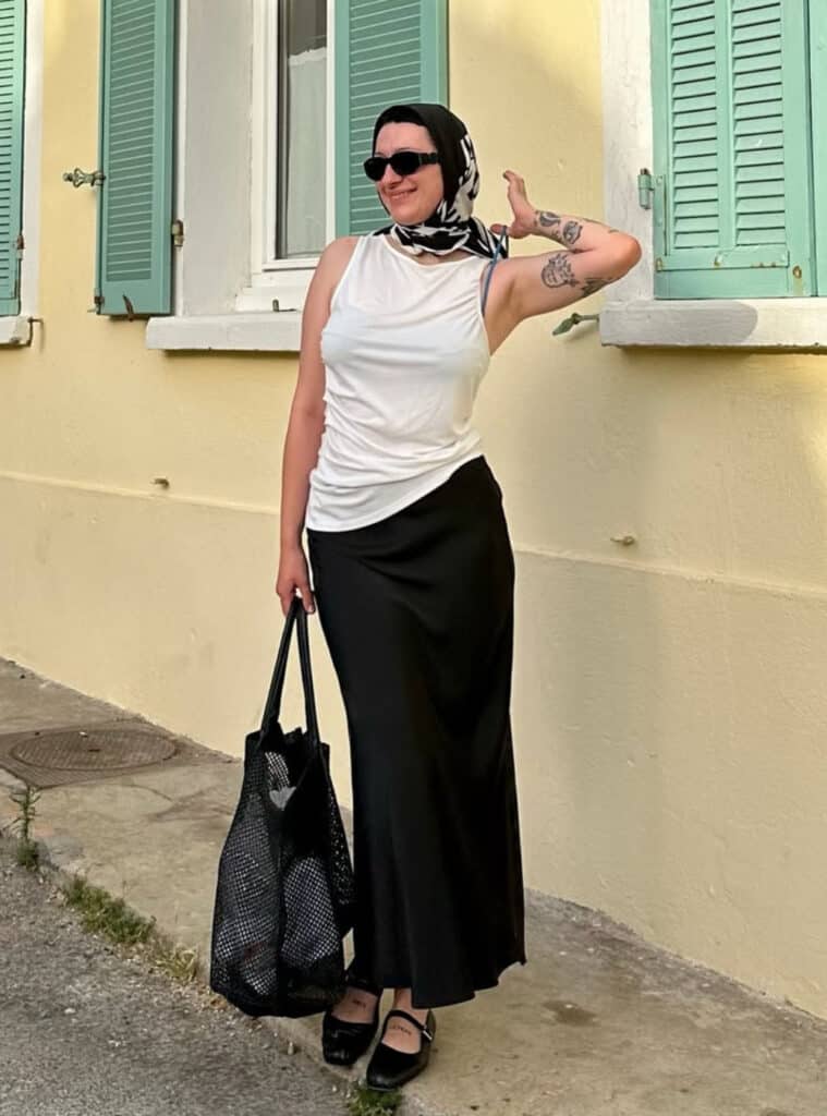 Chic France Outfits for Effortless Style 10 Silk Top Maxi Skirt Head Scarf