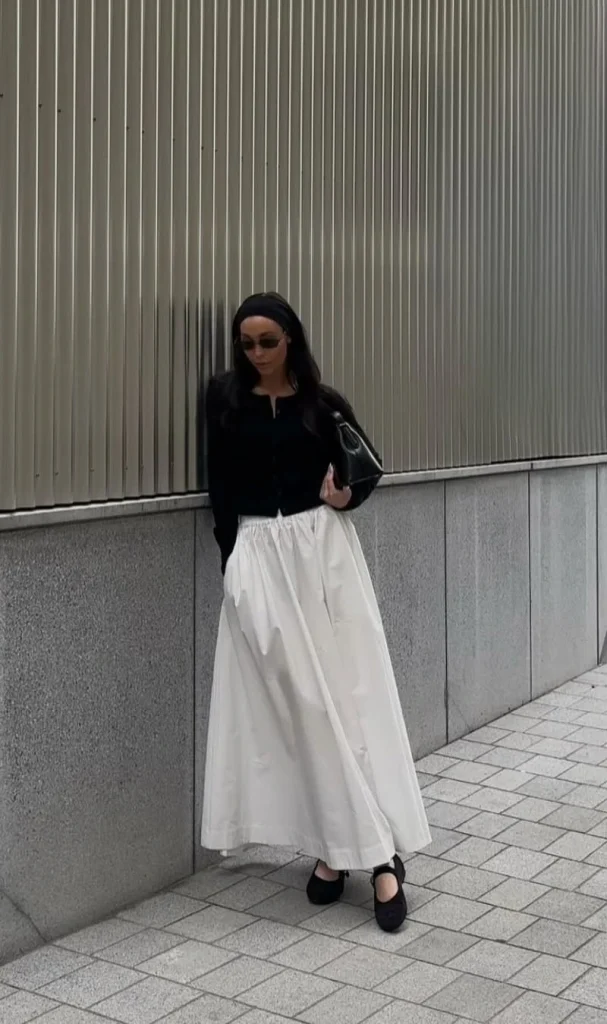 White Maxi Skirt Outfit Ideas for a Chic Look 4 Urban Monochrome Balance
