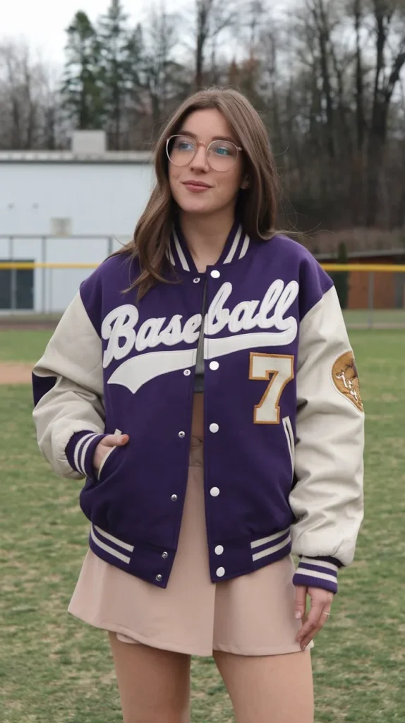 Stylish Baseball Game Outfits to Look Amazing at the Game 4 Varsity Jacket and Mini Skirt