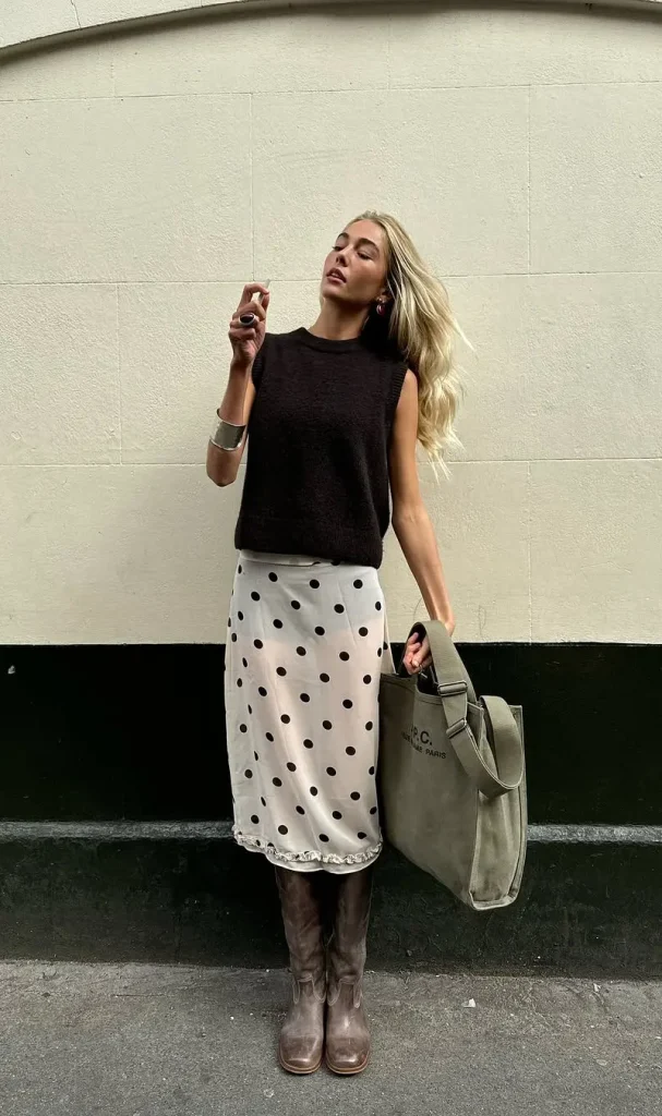 White Maxi Skirt Outfit Ideas for a Chic Look 16 Vintage Polka Dot Charm