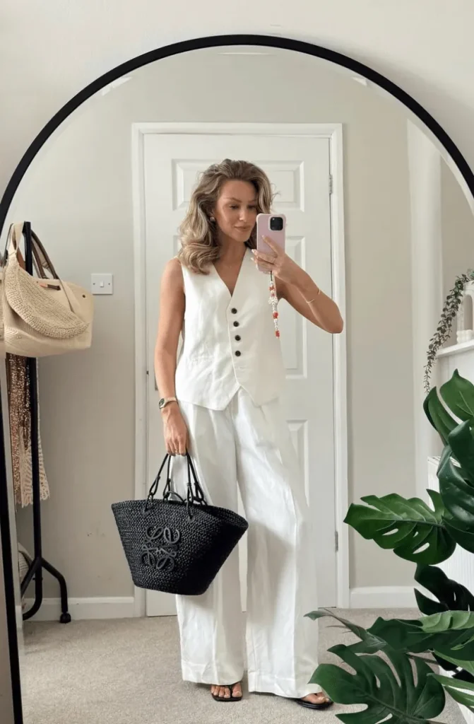 Trendy Summer Outfit Ideas Moms Will Love for Any Occasion 2 White Linen Trouser Set