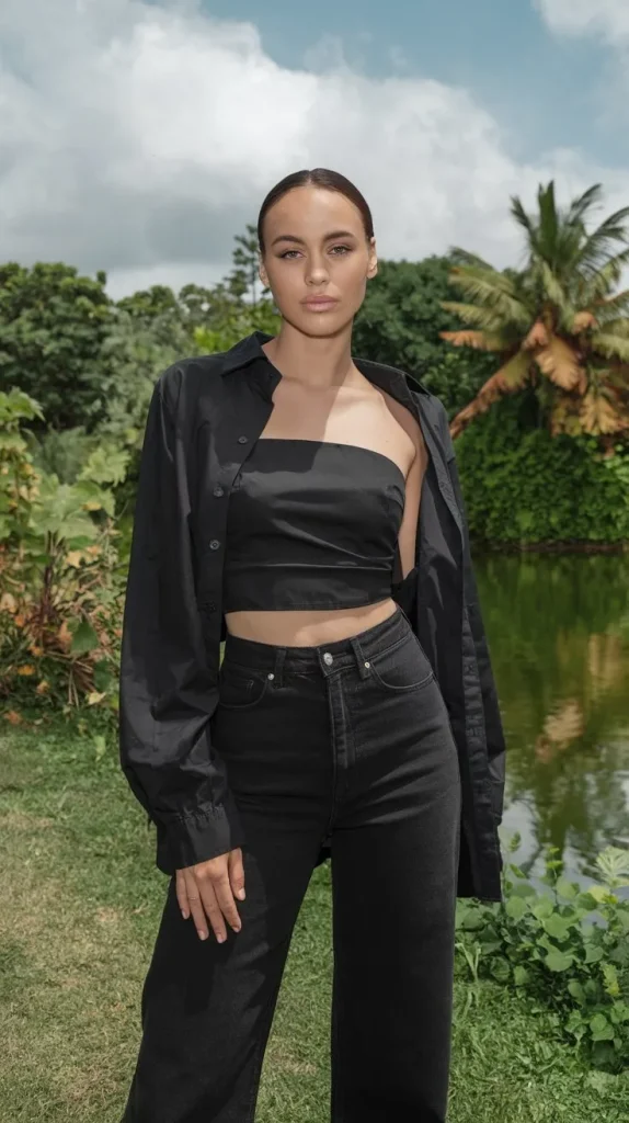 Black Jeans Outfit Summer Looks You’ll Want to Wear Every Day 2 a photo of an all black ensemble outfit qhx0xpiJQ8Kzvi1FeFOd1A lWfEN2JrQu DmQENQGA4hQ