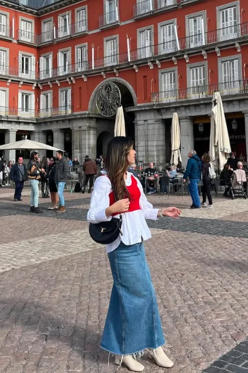 Denim Skirt Outfits That Elevate Your Style Effortlessly 8 crop top over shirt + skirt