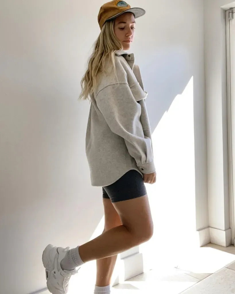Stylish Biker Shorts Outfit Ideas for Everyday Wear 9 COAT AND BAKER SHORTS