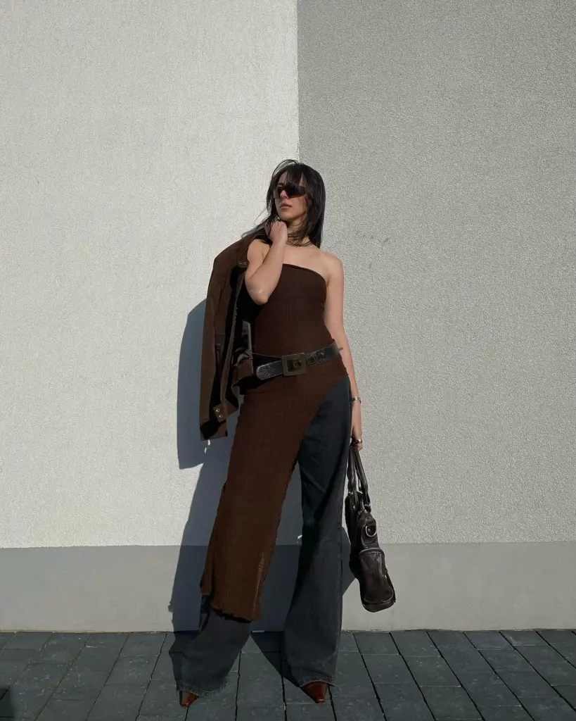 Stylish Jumpsuit Outfit Ideas for Any Day 2 Dark brown strapless jumpsuit
