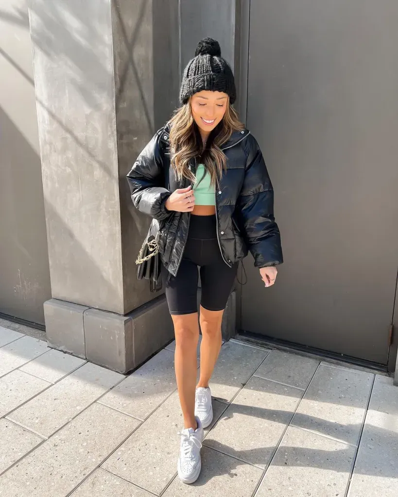 Stylish Biker Shorts Outfit Ideas for Everyday Wear 10 LEATHER JACKET AND BIKER SHORTS