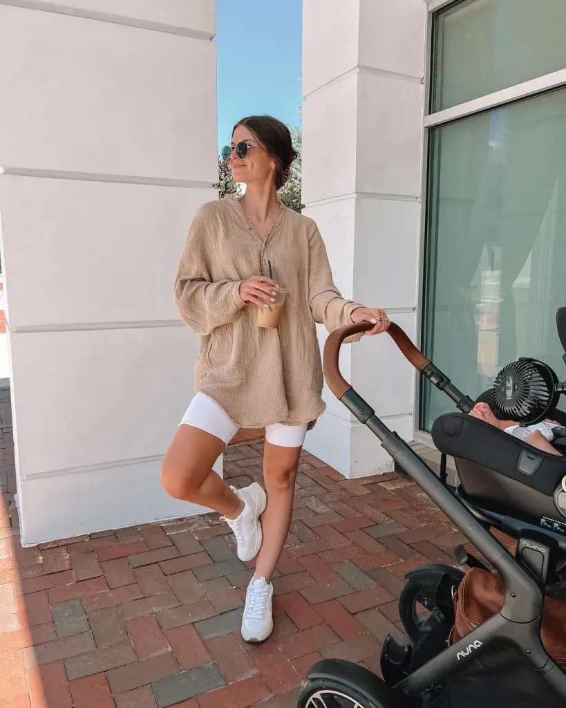 Stylish Biker Shorts Outfit Ideas for Everyday Wear 11 LINEN SHIRT AND BIKER SHORTS