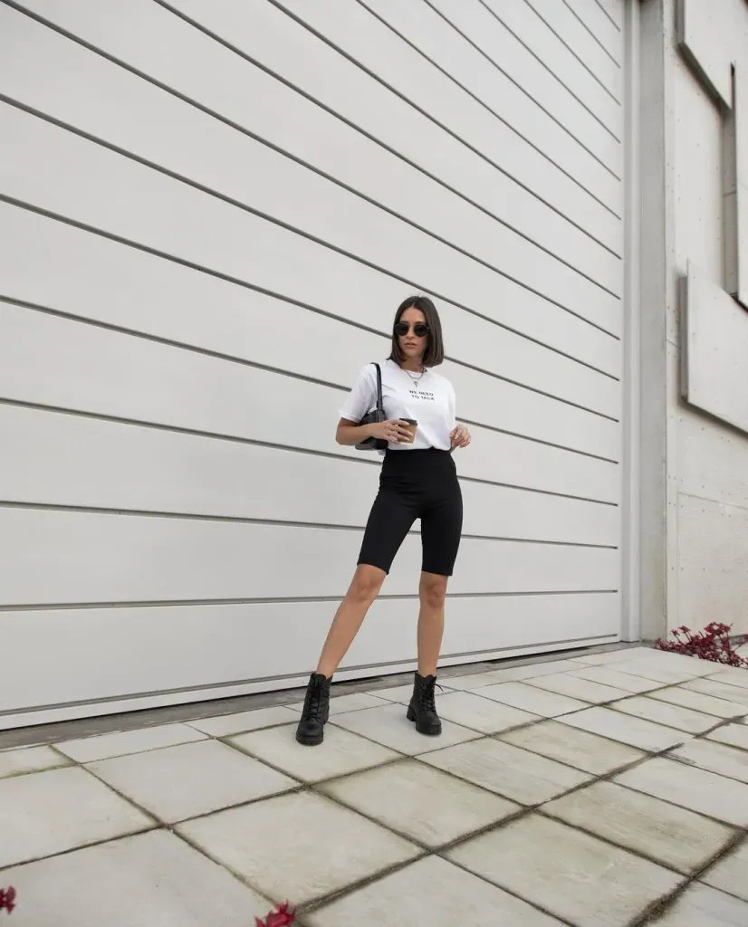 Stylish Biker Shorts Outfit Ideas for Everyday Wear 1 biker shorts and white shirt